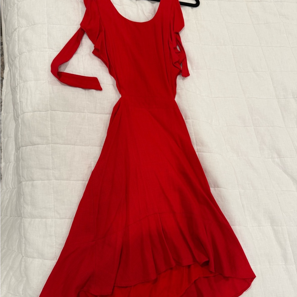Hello Molly red linen ruffle dress